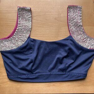 Navy Blue Purple Shiny Sleeveless Crop Top Saree Lehenga Blouse
